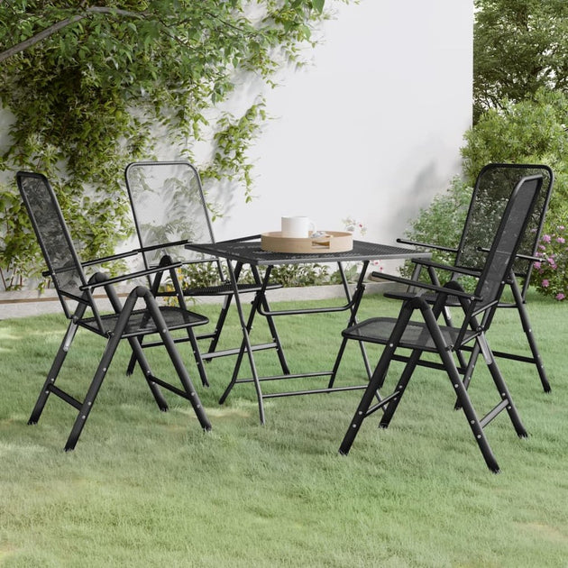 VidaXL 5 Piece Patio Dining Set Expanded Metal Mesh Anthracite 9