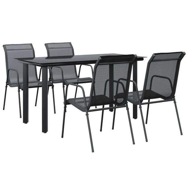 VidaXL Patio Dining Set Black Steel Textilene 10