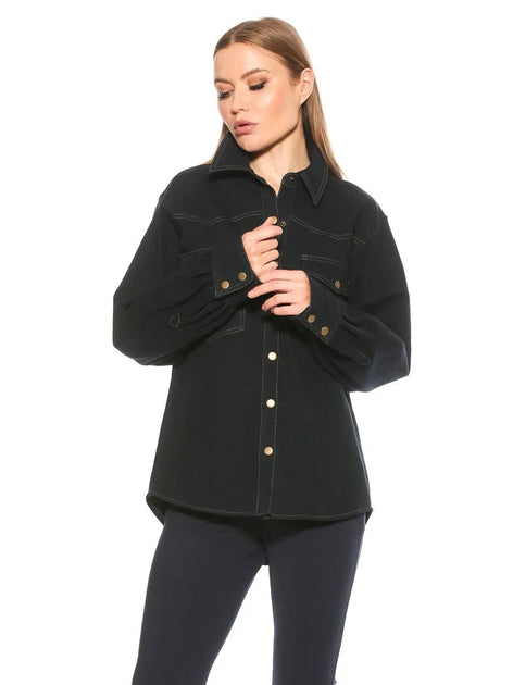 Alexia Admor Della Denim Shirt Black Medium 3