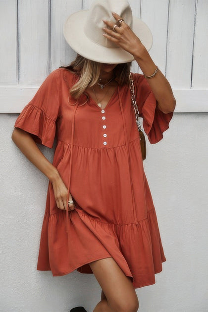 TRUEDAMES Robe À Volants Col V Beige Grand 4