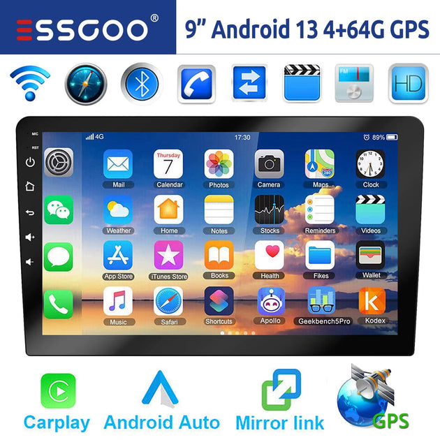 ESSGOO 9 inch 2 DIN Android 14 Car Stereo Black 2