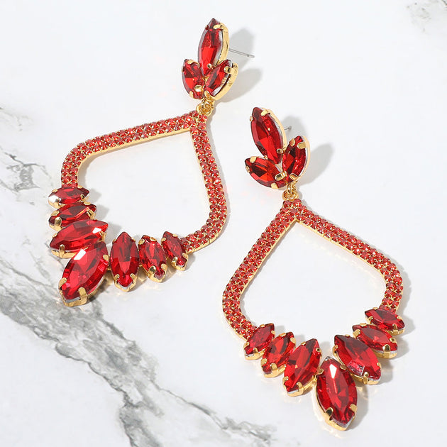 FASHNZFAB Marquise Stone Chandelier Earrings Black 3