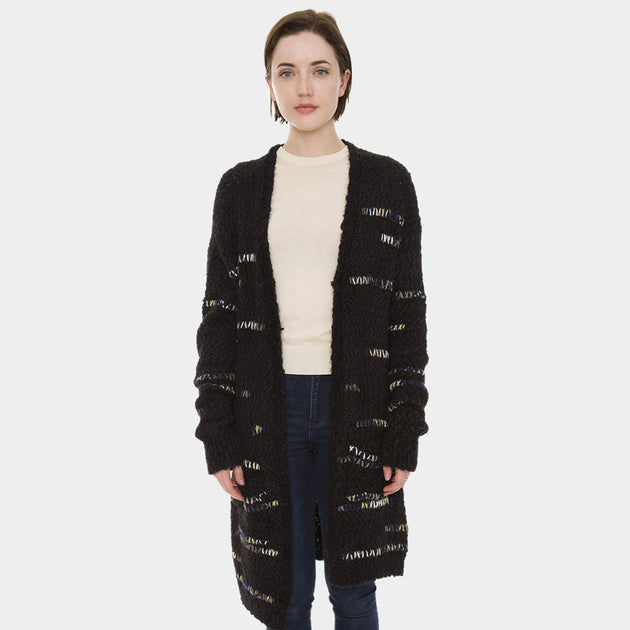 TRUEDAMES Stripe Long Sleeve Cardigan Grey One Size 3