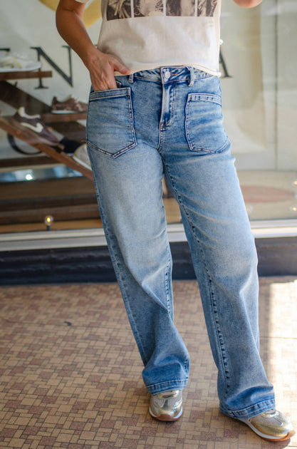 RISEN High Rise Ankle Wide-Cuffed Jeans Blue 28 2