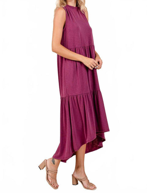 mittoshop Ruffle Mock Neck Hi Low Maxi Dress Pink Large 4