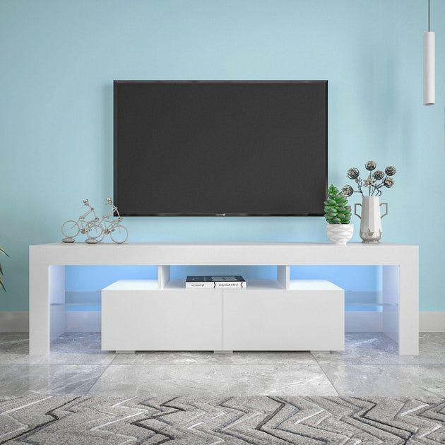 AGAH HOME Weißer LED-Fernsehtisch 4