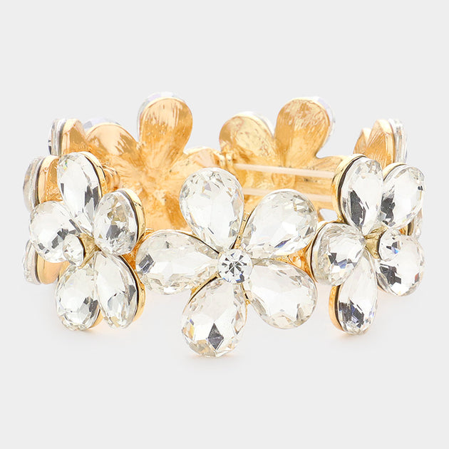 FASHNZFAB Flower Cluster Stretch Bracelet Gold Silver One Size 3