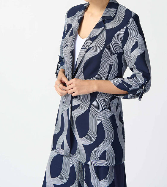 Joseph Ribkoff Long Jacket Abstract Print Blue US 10 3