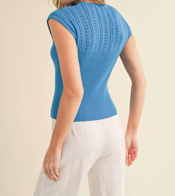AEMI + CO Damen Tara Openwork Kurzarm Stricktop blau Small 3