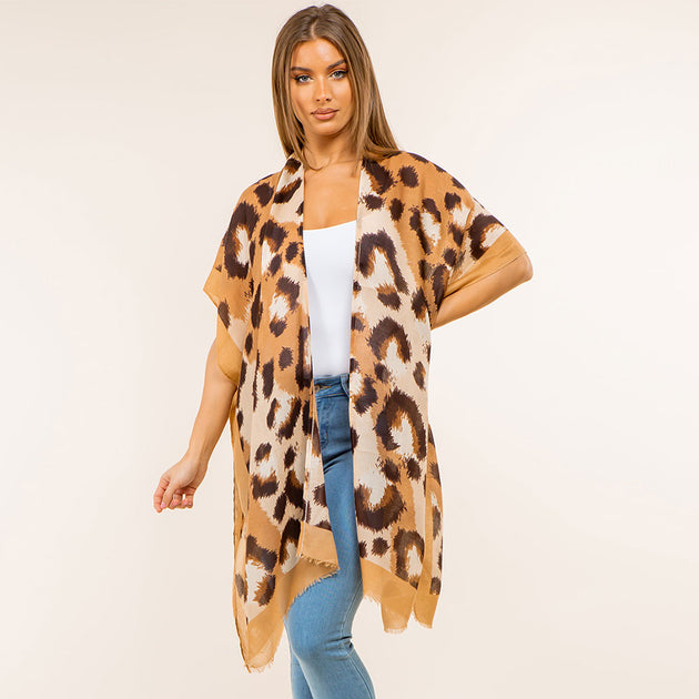 TRUEDAMES Animal Print Kimono Poncho Green One Size 3