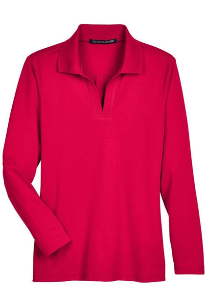 Devon & Jones CrownLux Performance Plaited Long Sleeve Polo Pink XLarge 2