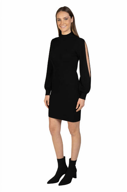 LOVE TOKEN Bubble Sleeve Knit Dress Black Large 4