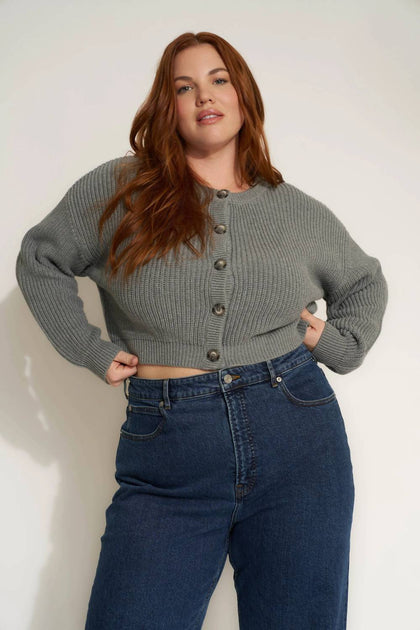 Callahan Cropped Cardigan Grau Large 3