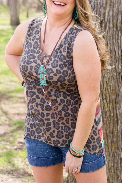 Crazy Train Leopard & Serape Tank Beige 2X 2