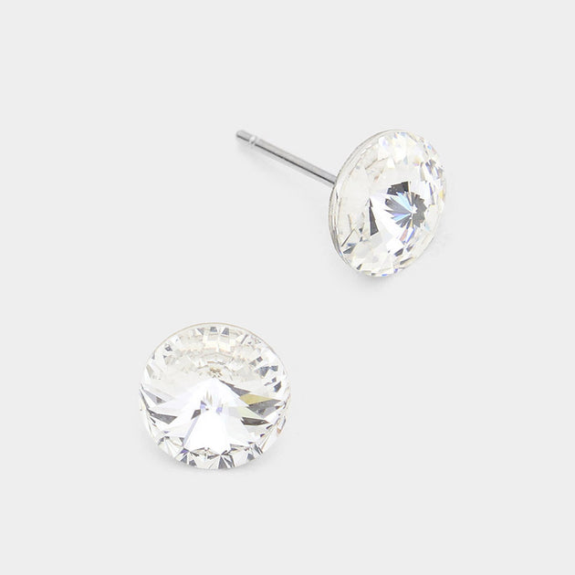 FASHNZFAB Round Crystal Stud Earrings Red 8mm 3