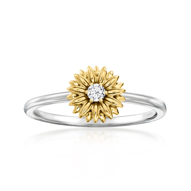 Ross-Simons Sunflower Ring Sterling Silver 14kt Yellow Gold US 8 2