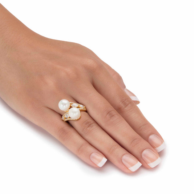 Palm Pearl and Cubic Zirconia Ring Silver US 10 4