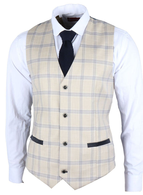 James Darby Warwick Classic Checked Waistcoat Beige US 52 2