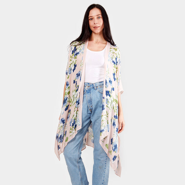 TRUEDAMES Flower Print Kimono Poncho White One Size 3
