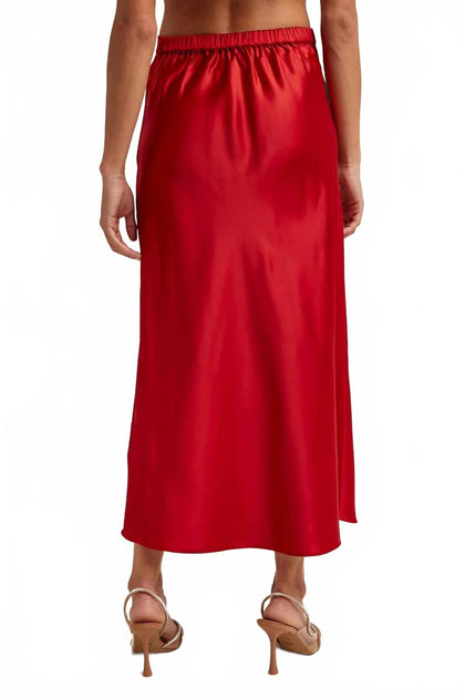 WISHLIST Berry Basic Satin Midi Skirt Red Large 4
