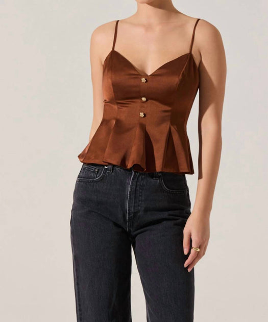 ASTR Paislee Peplum Top Brown Large 2