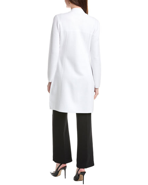St. John Banded Collar Five-Button A-Line Long Jacket White Small 3