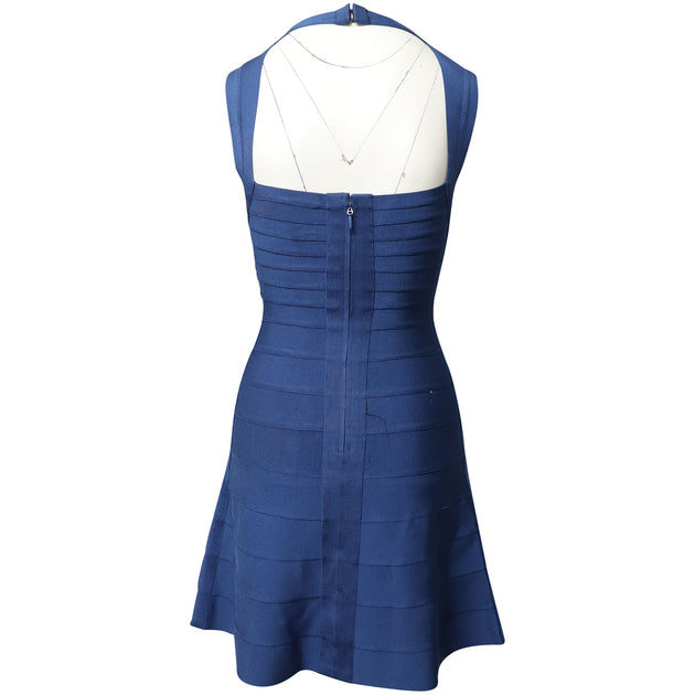 Herve Leger Flared Hem Bandage Dress In Blue Rayon