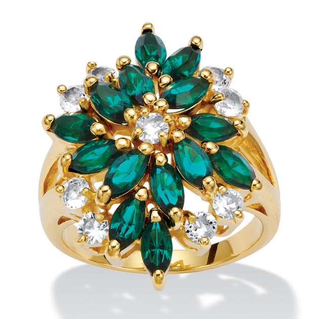 Palm Green Crystal 18k Gold-Plated Cluster Ring Green US 7 2