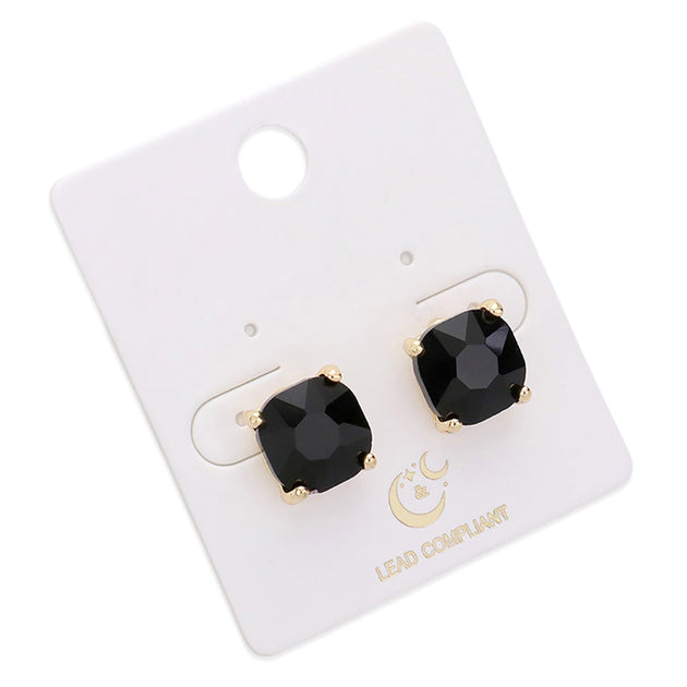 FASHNZFAB Square Stone Stud Earrings Black 3