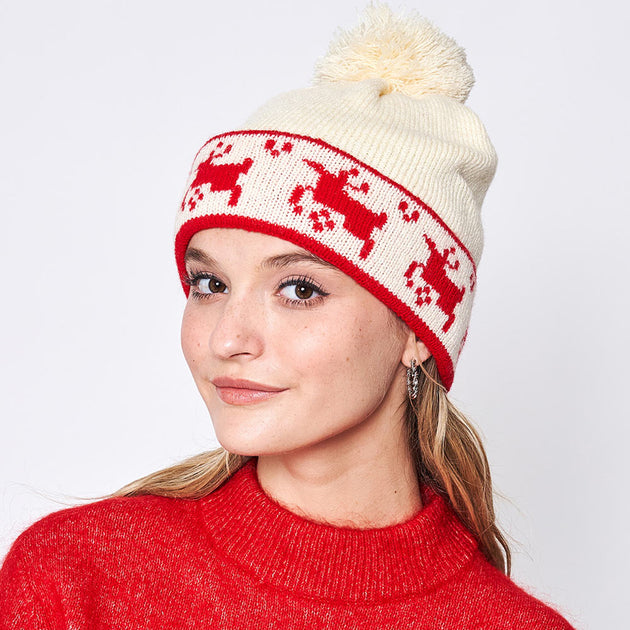 FASHNZFAB Reindeer Pom Pom Beanie Hat Beige 5