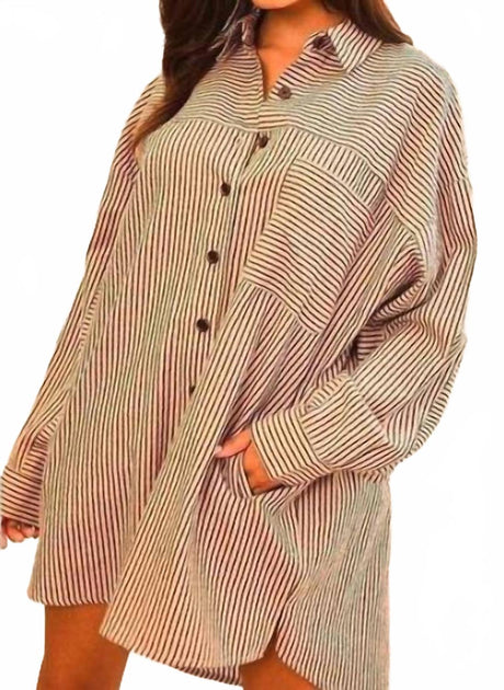 Main Strip Shirt Mini Dress Beige Medium 2