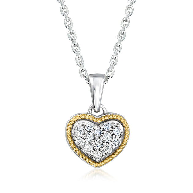 Ross-Simons Pave Diamond Heart Pendant Necklace Silver 5