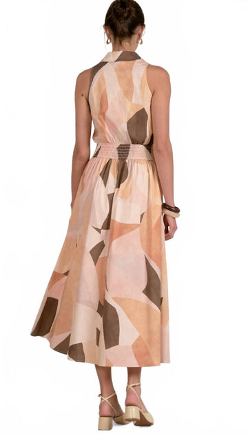 ELAN Prism Print Maxikleid mit Kragen Beige Medium 4