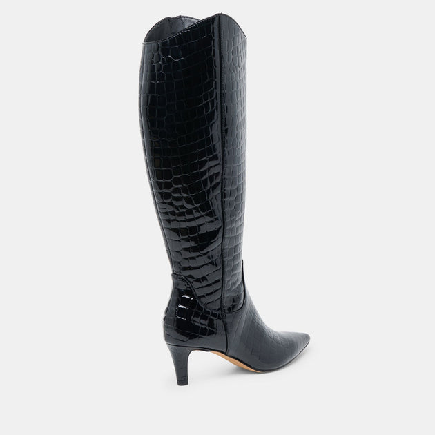 Dolce Vita Shilah Wide Calf Boots Noir Embossed Leather 