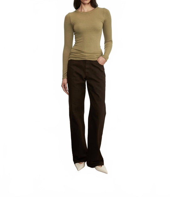 Enza Costa Silk Rib Long Sleeves Crewneck Top Green Large 2