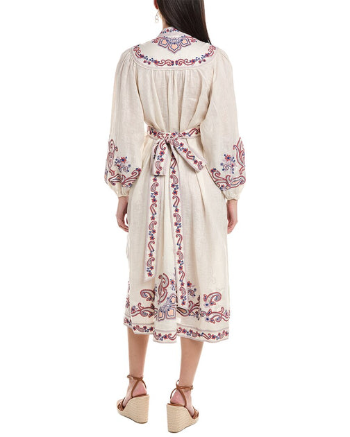 Zimmermann Devi Robe Mi-longue en Lin Brodée Blanc US 0 3