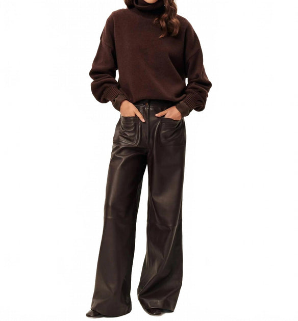 Sessun Manha Leather Pants In Coffee | ShopSimon