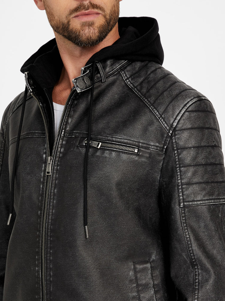 Guess Factory Danilo Faux-Leather Hooded Jacket | ShopSimon