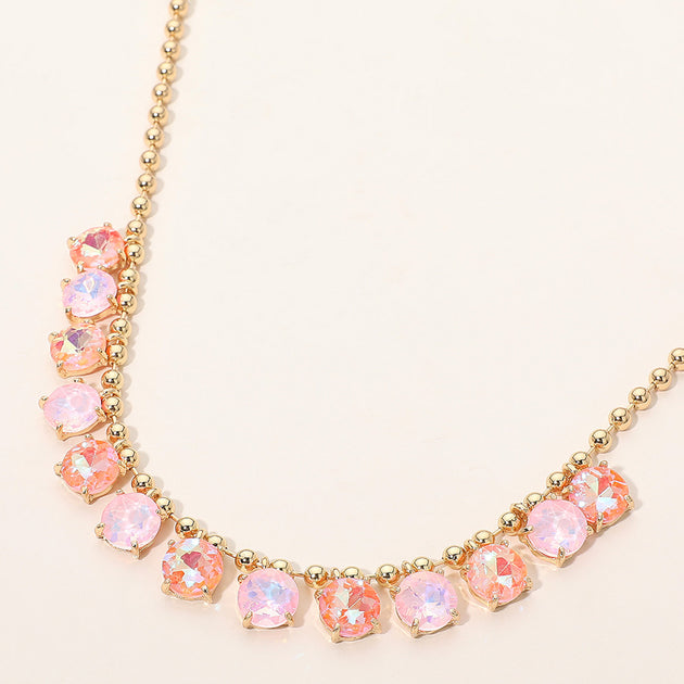 FASHNZFAB Teardrop Round Stone Link Necklace Silver One Size 2