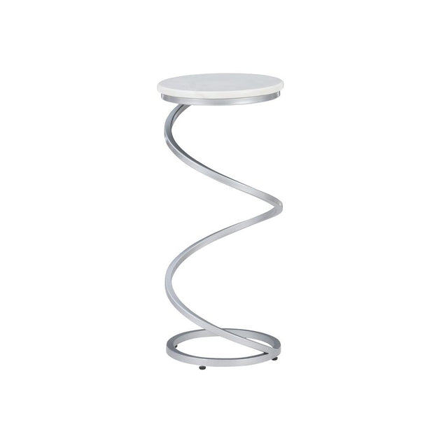 Powell Rian Spiral Drink Table Silver White Marble 3