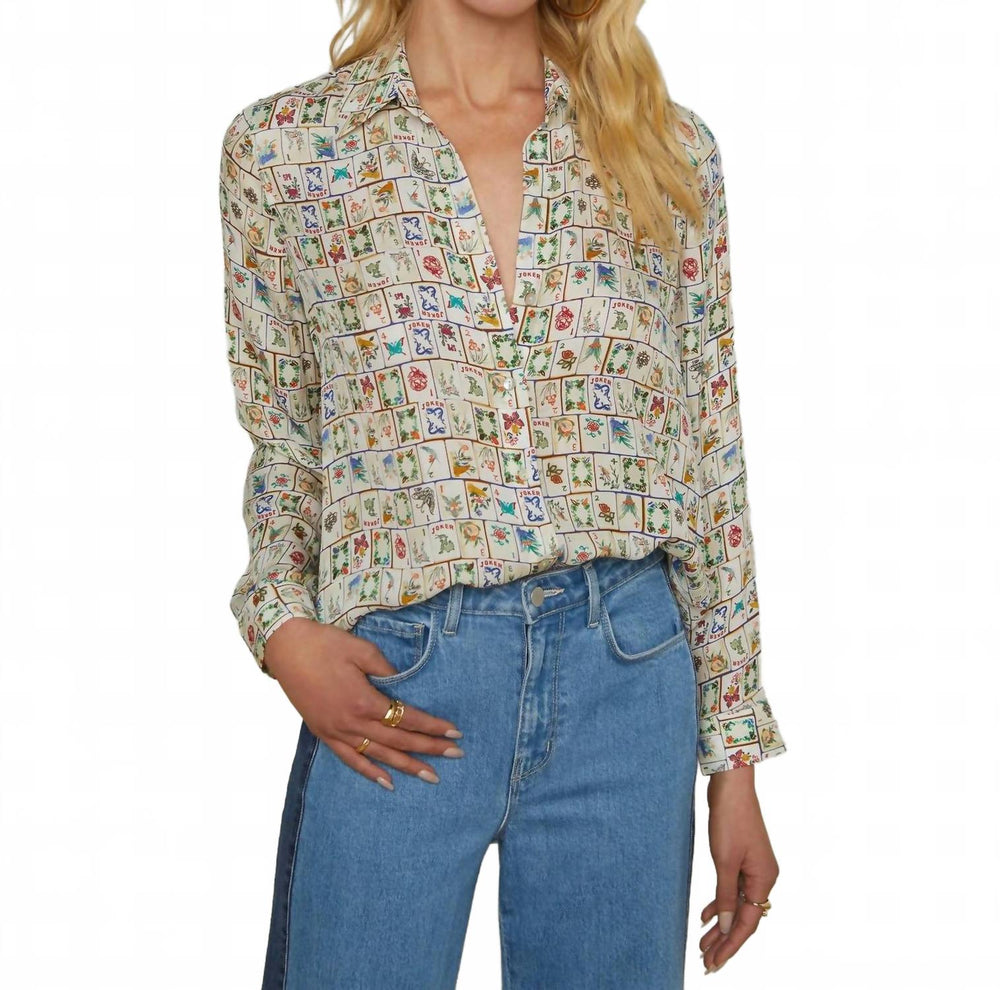 L'Agence Nina Silk Blouse In Vintage White Multi Mahjong | ShopSimon