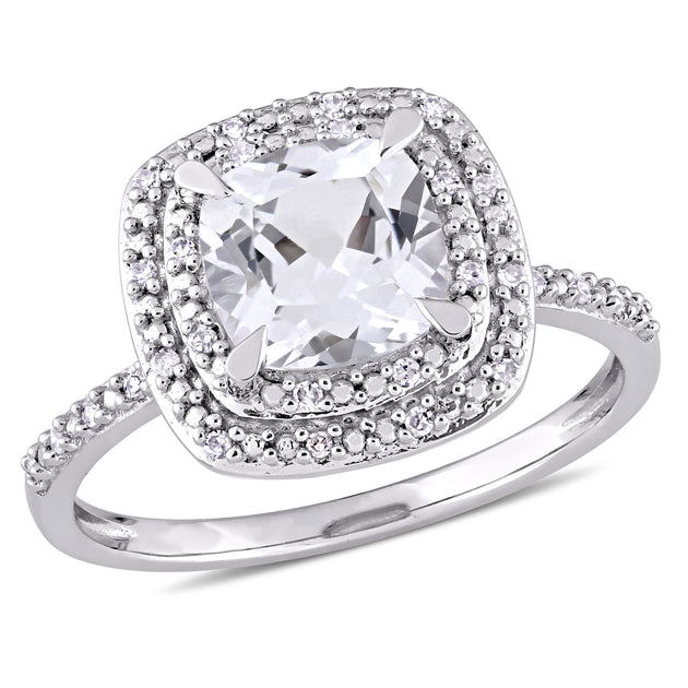 Mimi & Max Created White Sapphire Diamond Halo Engagement Ring White Gold US 6 2