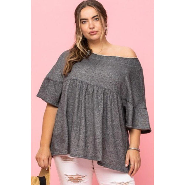 TRUEDAMES Solid French Pullover Terry Woven Top Pink 2X 2