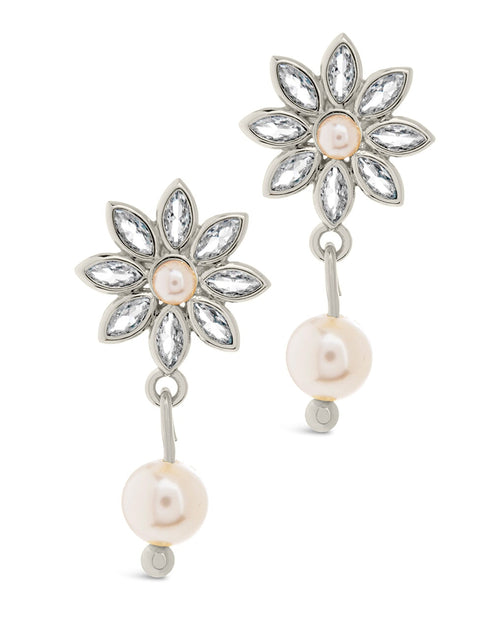 Sterling Forever Esti CZ Flower & Pearl Drop Stud Earrings Silver One Size 3