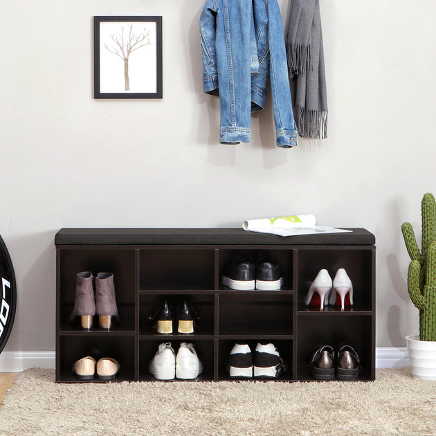 Hivvago Cubbie Shoe Storage Bench Espresso 3