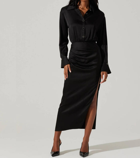Astr The Label | Elizabello Satin Midi Shirt Dress in Black