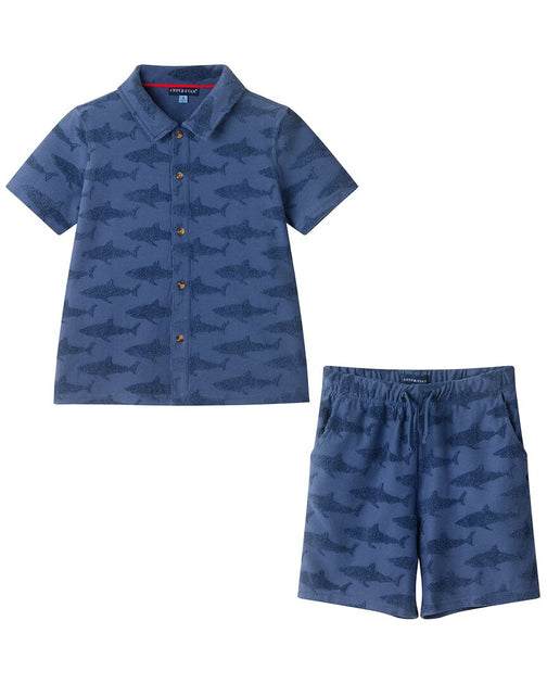 Andy & Evan Jacquard Button Shirt & Short Set Blue US 3T 2