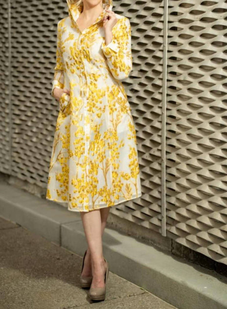 Samuel Dong Brocade A-Line Dress In Gold/white | ShopSimon