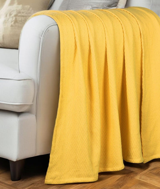 Hivvago King Gold Cotton Woven Chevron Blanket 4
