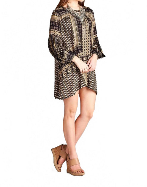 Velzera Bohemian Keyhole Mini Dress Brown Medium 4